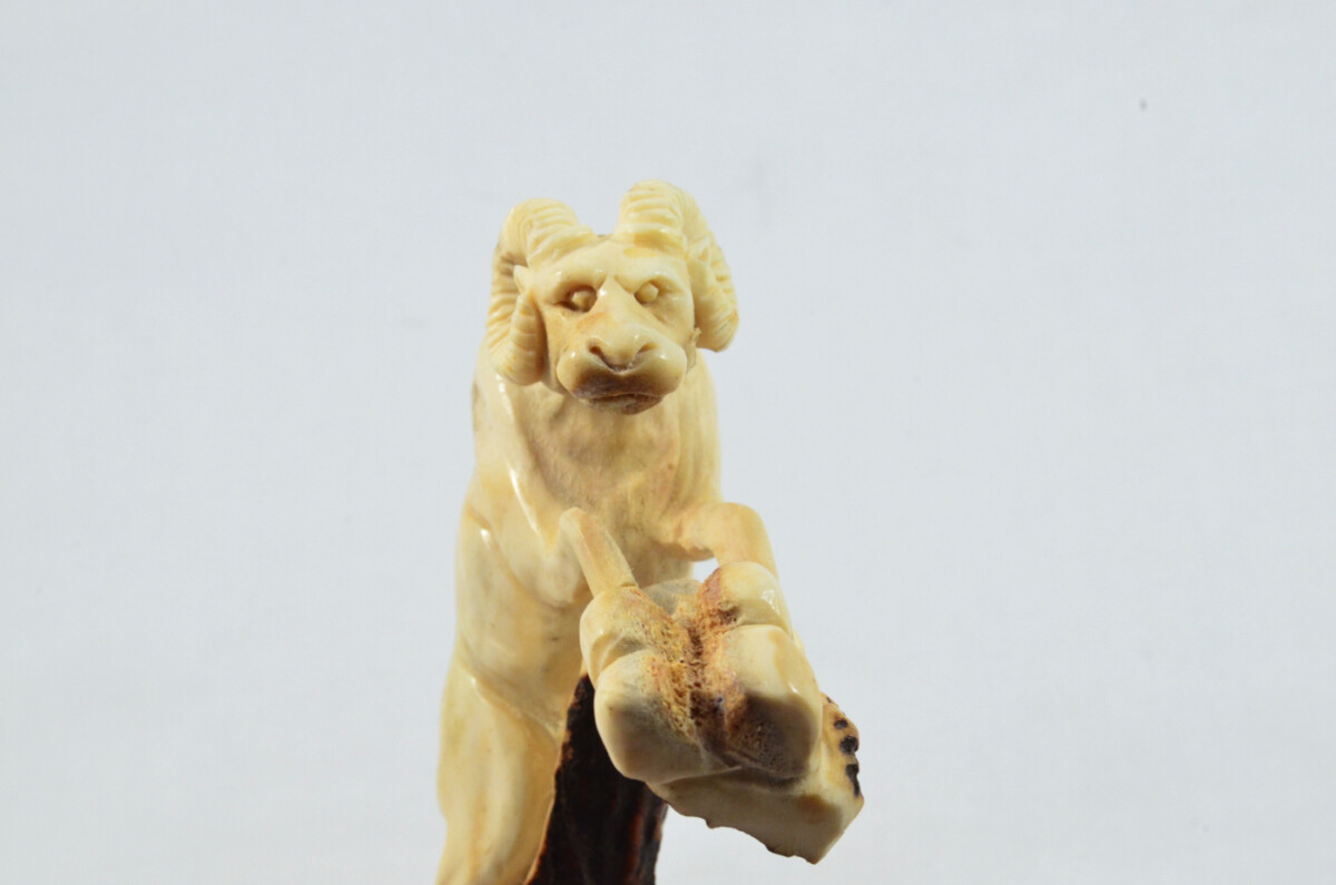Ram Carved Walking Stick Cane Top Handle Stag Antler Horn Made Sheffield England - Image 4