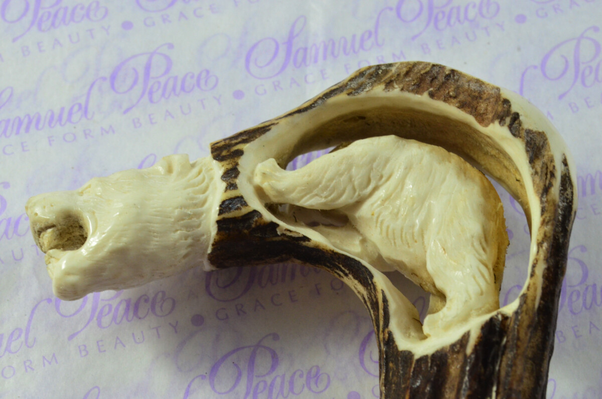 Amazing Hand Carved Brown Bear Walking Stick Cane Top Handle Stag Antler Horn Made Sheffield England - Image 6