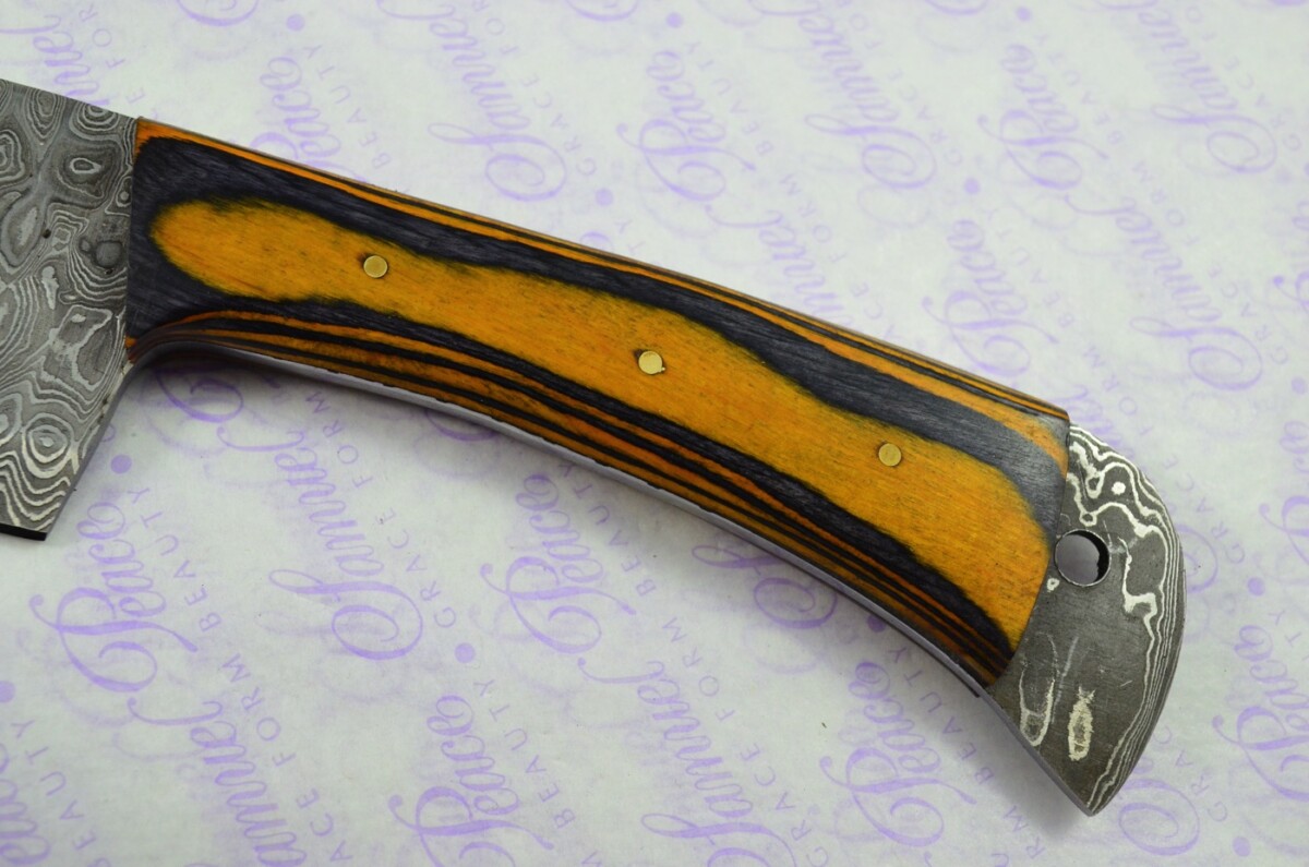 Hand Forged Damascus Steel Laminate Wood Cleaver Kitchen Knife with Leather Sheath - Image 3