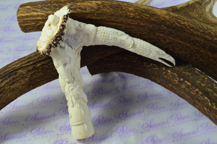 Superb Hand Carved Eagle & Ram Walking Stick Cane Top Handle Stag Antler Horn Made Sheffield England - Image 2