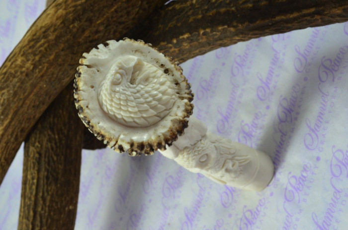 Superb Hand Carved Eagle & Ram Walking Stick Cane Top Handle Stag Antler Horn Made Sheffield England - Image 3