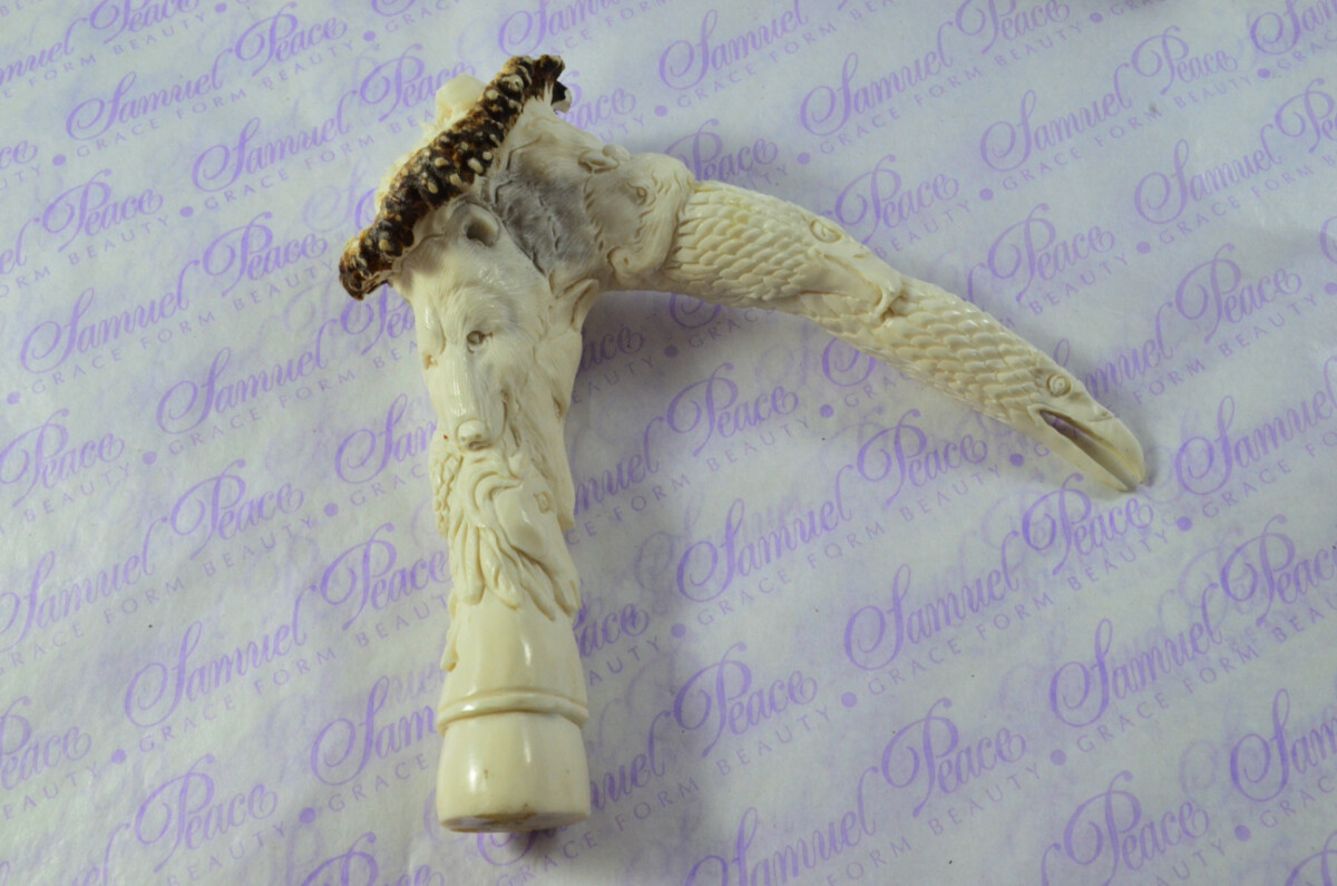 Superb Hand Carved Eagle & Ram Walking Stick Cane Top Handle Stag Antler Horn Made Sheffield England - Image 4