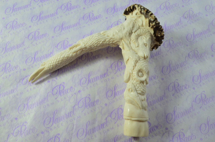 Superb Hand Carved Eagle & Ram Walking Stick Cane Top Handle Stag Antler Horn Made Sheffield England - Image 5