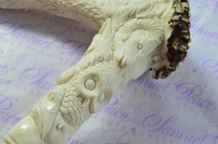 Superb Hand Carved Eagle & Ram Walking Stick Cane Top Handle Stag Antler Horn Made Sheffield England - Image 6