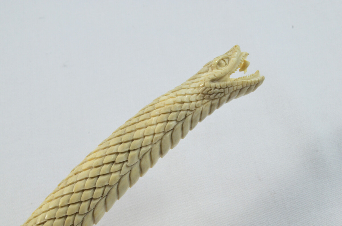 Snake Carved Walking Stick Cane Top Handle Stag Antler Horn Made Sheffield England - Image 6