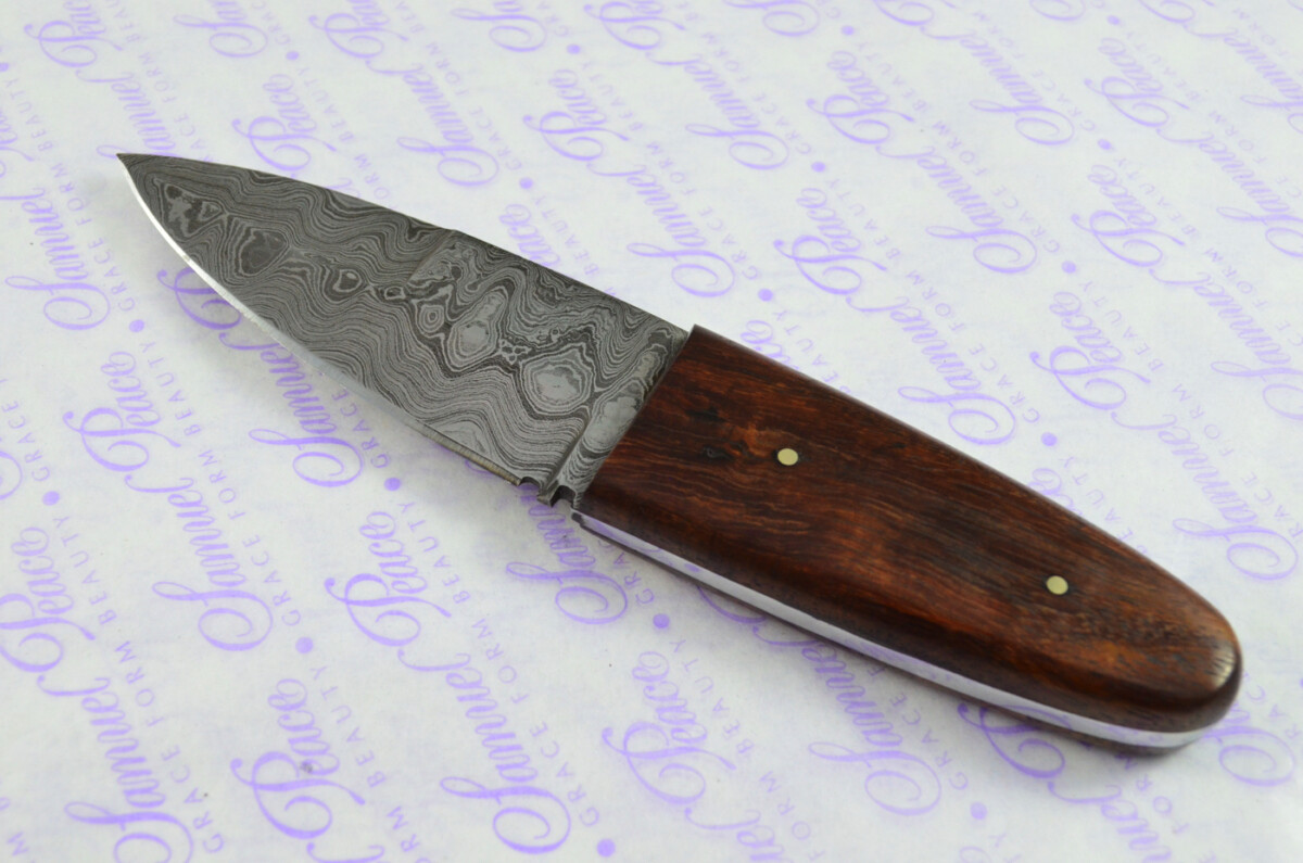 New Genuine Damascus Steel Bespoke Scale Tang Kiln Dried Ironwood Handle Sheffield Sgian Dubh with Leather Sheath Boxed - Image 5