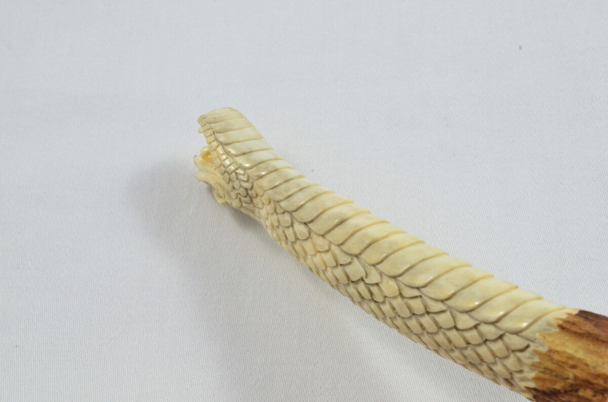 Snake Carved Walking Stick Cane Top Handle Stag Antler Horn Made Sheffield England - Image 3