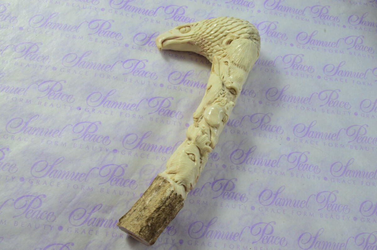 Special Hand Carved Eagle & Owl Walking Stick Cane Top Handle Stag Antler Horn Made Sheffield England - Image 4