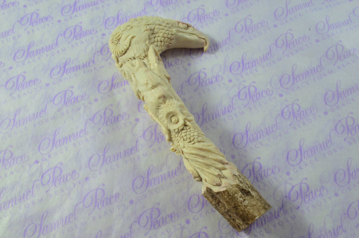Special Hand Carved Eagle & Owl Walking Stick Cane Top Handle Stag Antler Horn Made Sheffield England - Image 5
