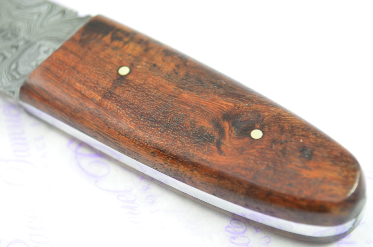New Genuine Damascus Steel Bespoke Scale Tang Kiln Dried Ironwood Handle Sheffield Sgian Dubh with Leather Sheath Boxed - Image 6