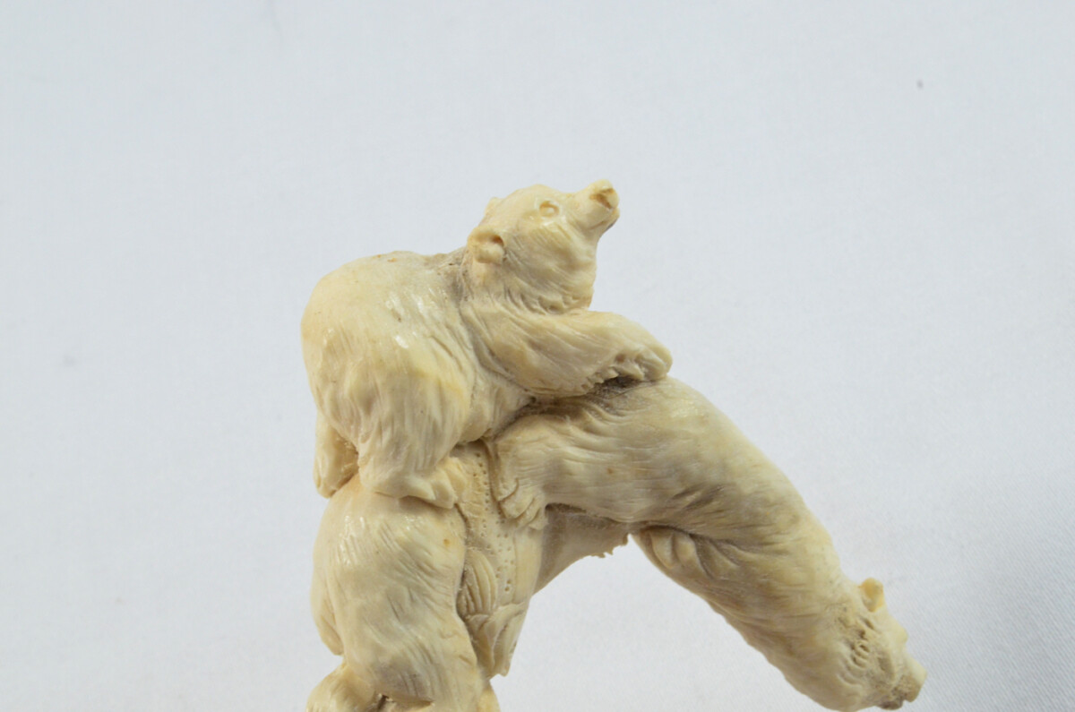 bear Carved Walking Stick Cane Top Handle Stag Antler Horn Made Sheffield England - Image 2