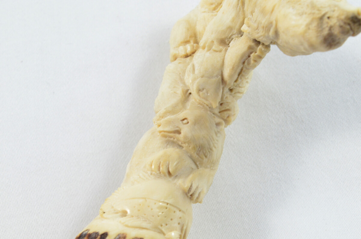 bear Carved Walking Stick Cane Top Handle Stag Antler Horn Made Sheffield England - Image 6
