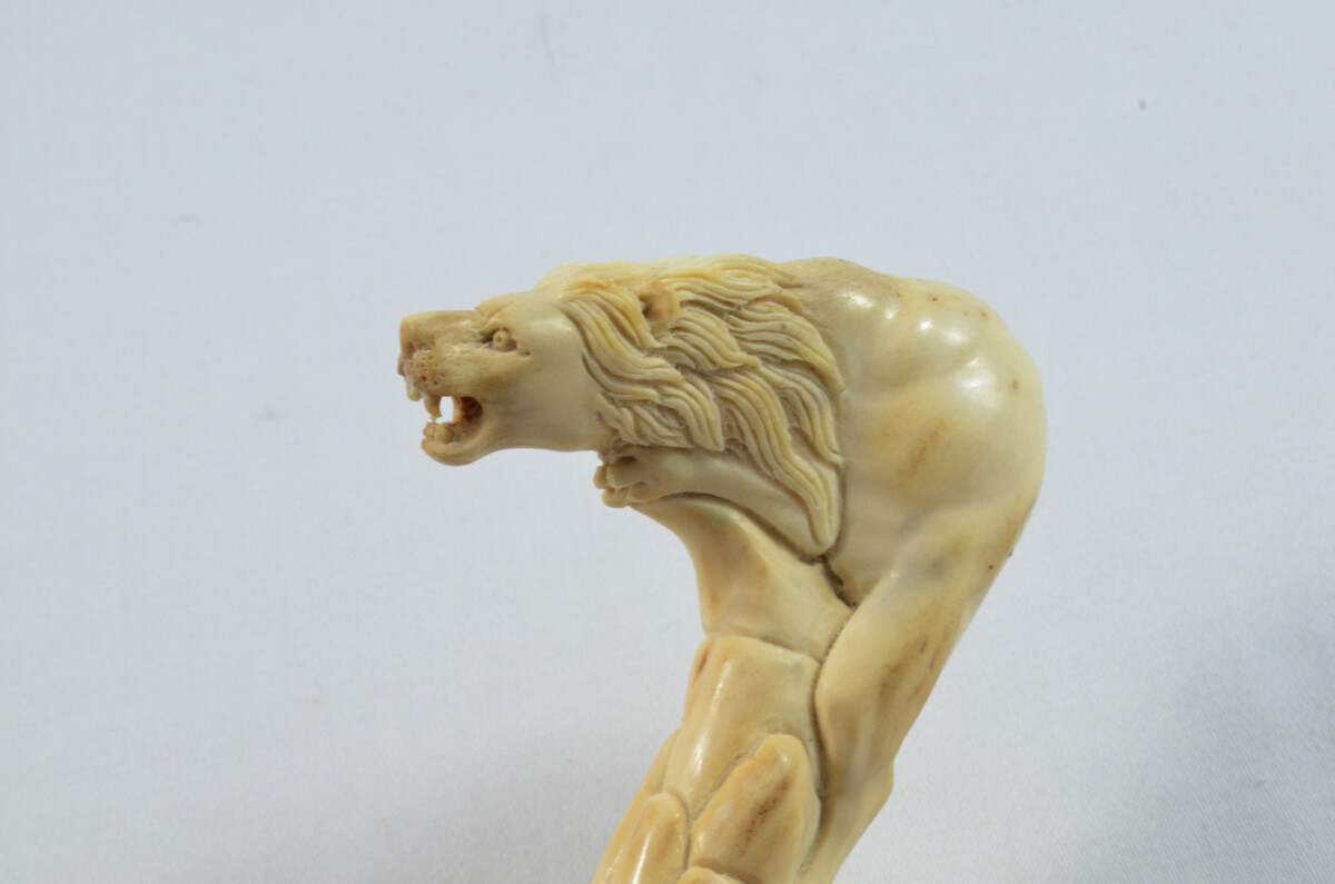Lion Carved Walking Stick Cane Top Handle Stag Antler Horn Made Sheffield England