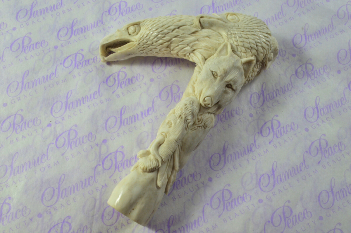 Delightful Hand Carved Eagle & Mammoth Walking Stick Cane Top Handle Stag Antler Horn Made Sheffield England - Image 4