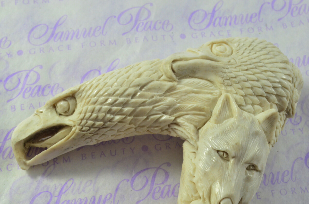 Delightful Hand Carved Eagle & Mammoth Walking Stick Cane Top Handle Stag Antler Horn Made Sheffield England - Image 6