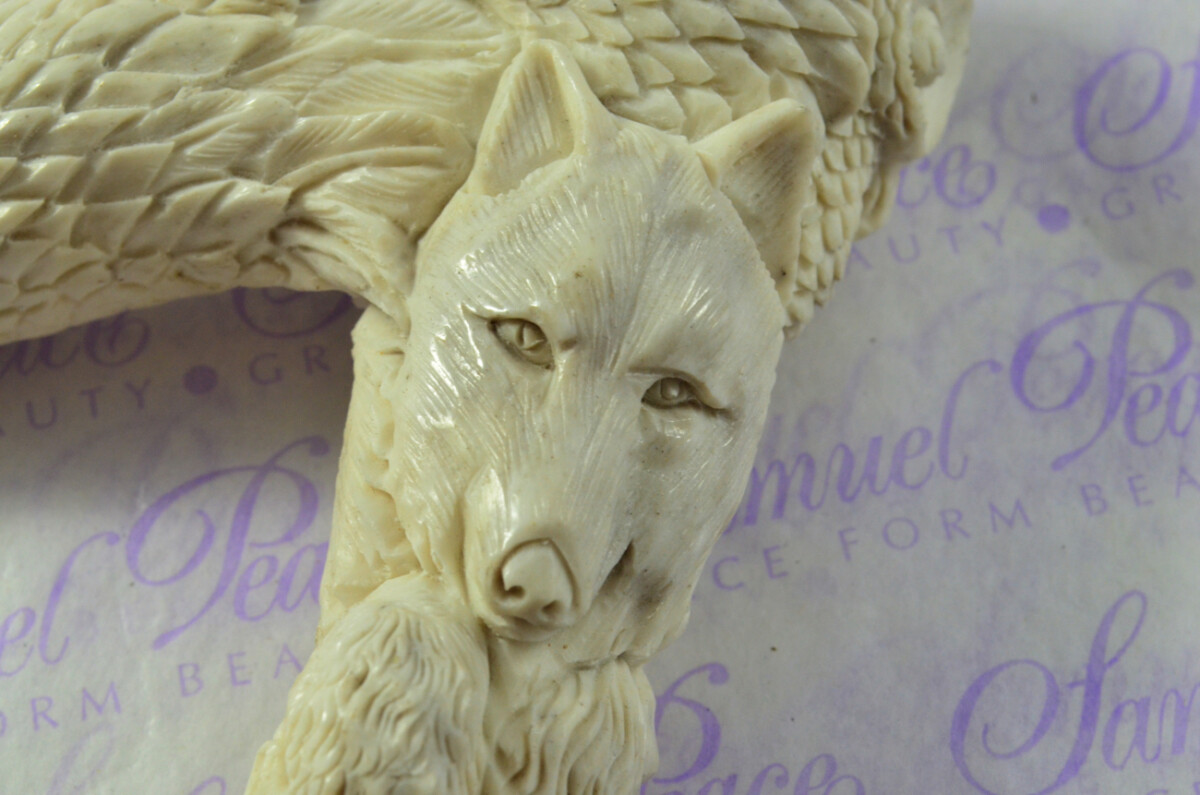 Delightful Hand Carved Eagle & Mammoth Walking Stick Cane Top Handle Stag Antler Horn Made Sheffield England - Image 7