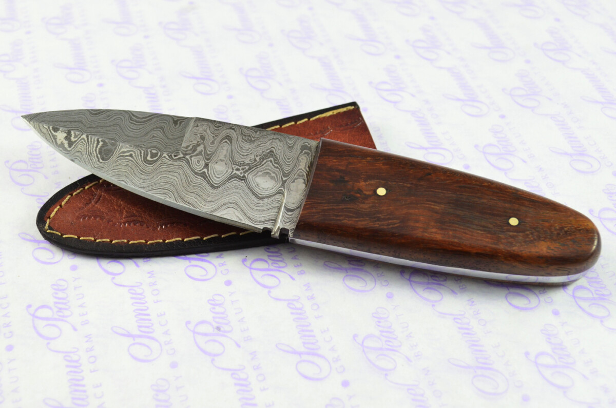 New Genuine Damascus Steel Bespoke Scale Tang Kiln Dried Ironwood Handle Sheffield Sgian Dubh with Leather Sheath Boxed - Image 3