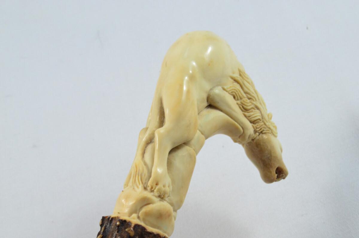 Lion Carved Walking Stick Cane Top Handle Stag Antler Horn Made Sheffield England - Image 5