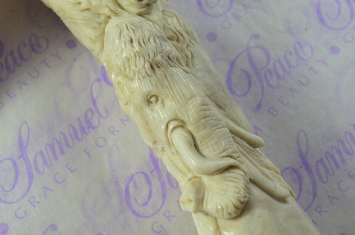 Delightful Hand Carved Eagle & Mammoth Walking Stick Cane Top Handle Stag Antler Horn Made Sheffield England - Image 5