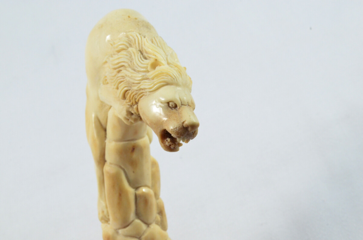 Lion Carved Walking Stick Cane Top Handle Stag Antler Horn Made Sheffield England - Image 6