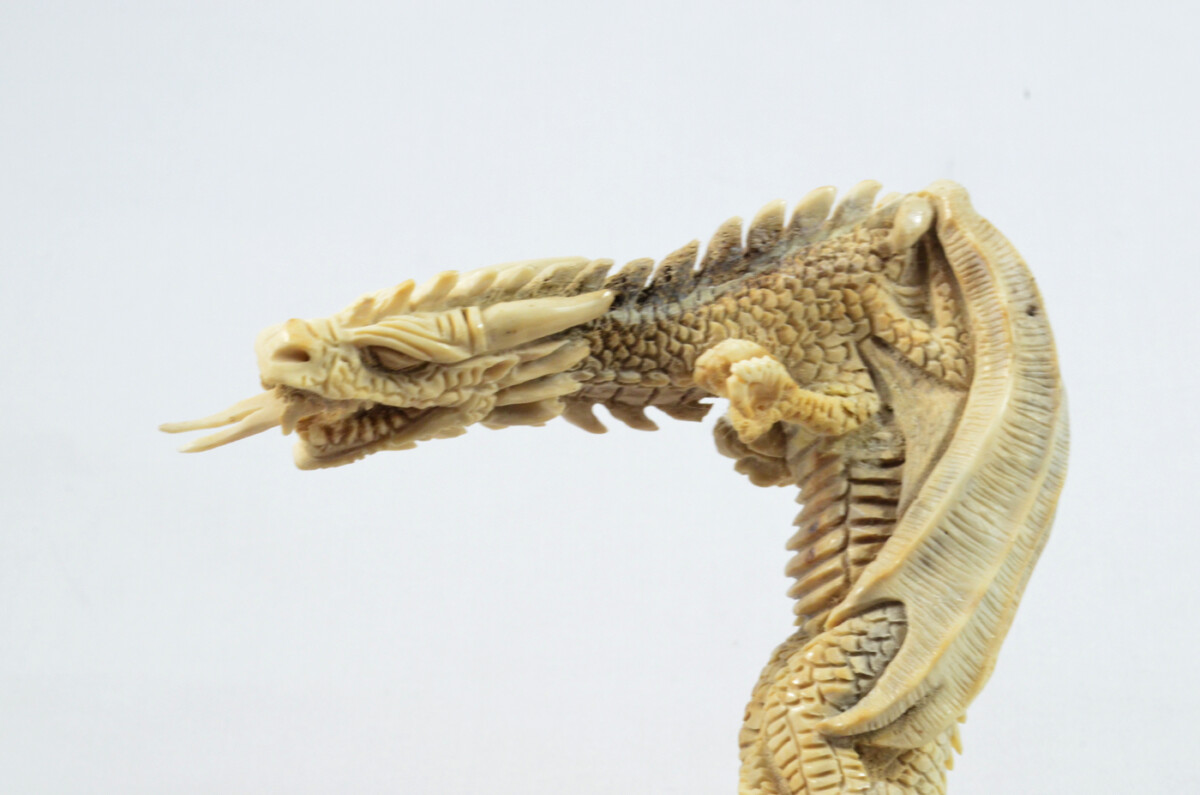 Dragon Carved Walking Stick Cane Top Handle Stag Antler Horn Made Sheffield England