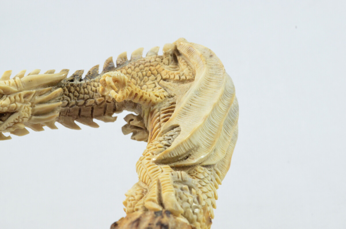 Dragon Carved Walking Stick Cane Top Handle Stag Antler Horn Made Sheffield England - Image 2