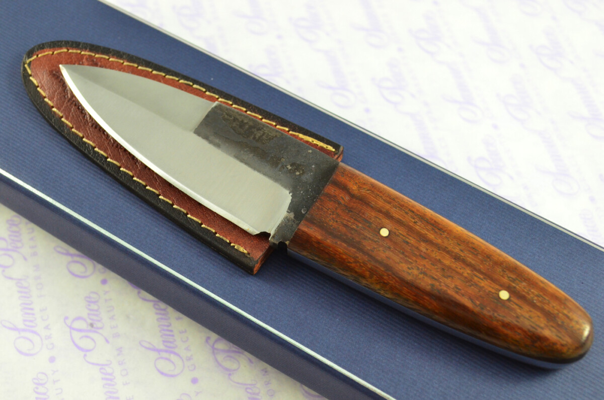 New Genuine Hand Forged D2 Carbon Steel Bespoke Scale Tang Kiln Dried Ironwood Handle Sheffield Sgian Dubh with Leather Sheath Boxed