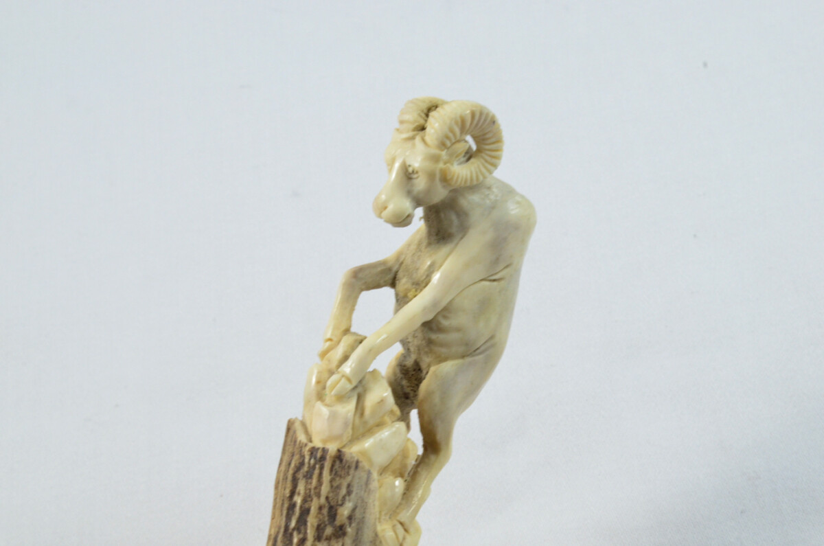 Ram Carved Walking Stick Cane Top Handle Stag Antler Horn Made Sheffield England