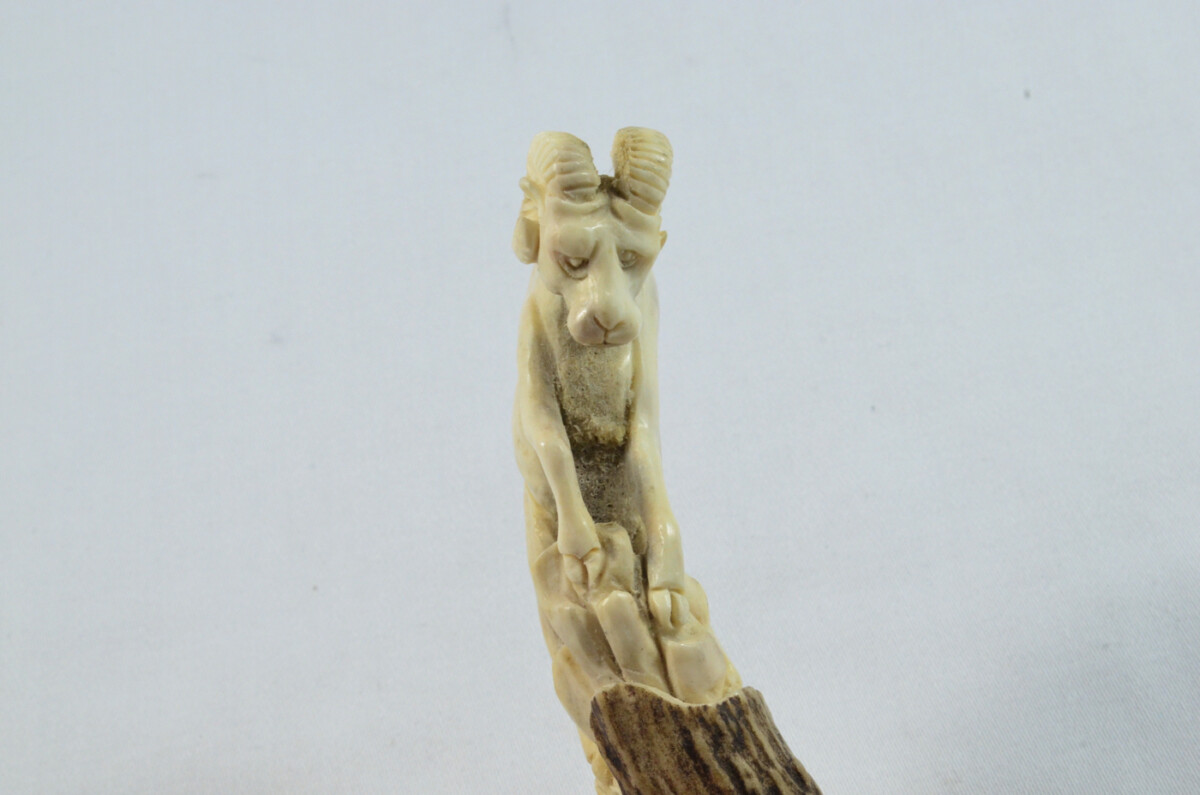 Ram Carved Walking Stick Cane Top Handle Stag Antler Horn Made Sheffield England - Image 2