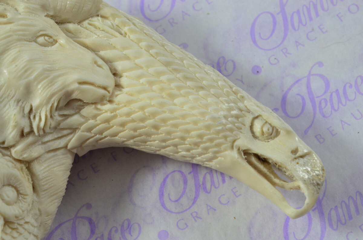Breathtaking Hand Carved Moose & Bald Eagle Walking Stick Cane Top Handle Stag Antler Horn Made Sheffield England - Image 7
