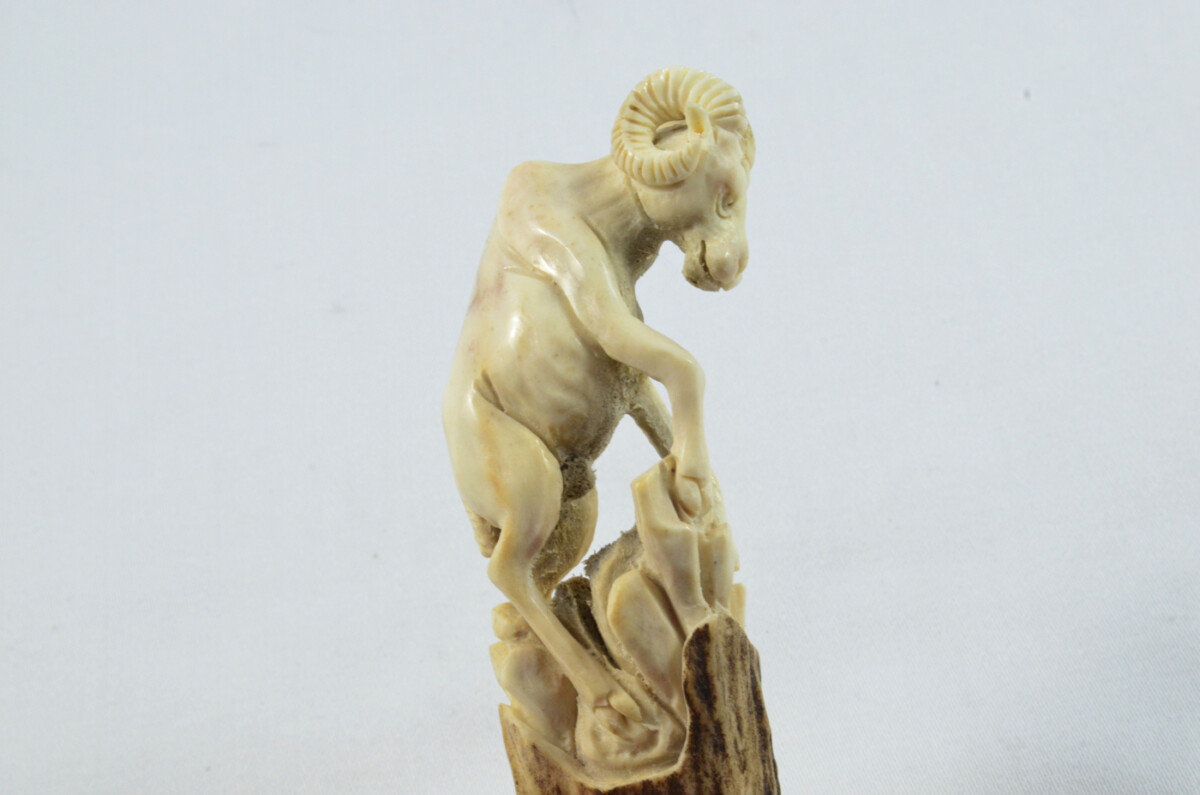 Ram Carved Walking Stick Cane Top Handle Stag Antler Horn Made Sheffield England - Image 3