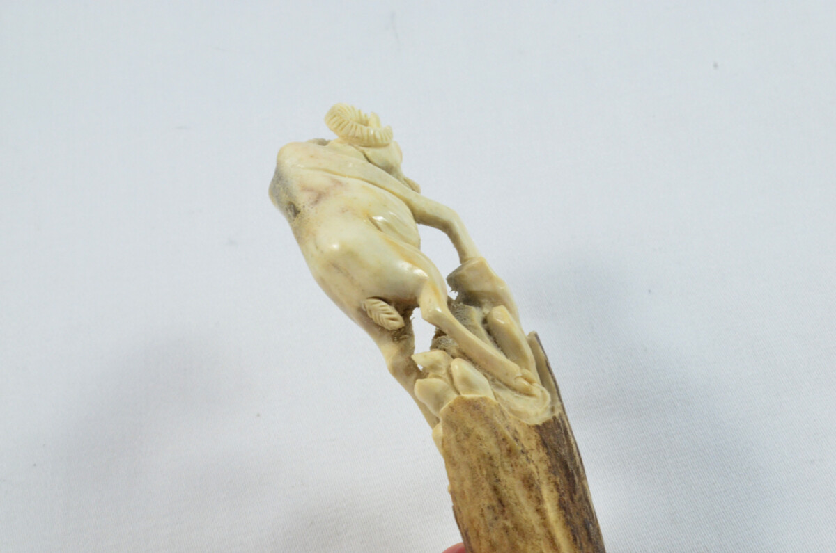 Ram Carved Walking Stick Cane Top Handle Stag Antler Horn Made Sheffield England - Image 5
