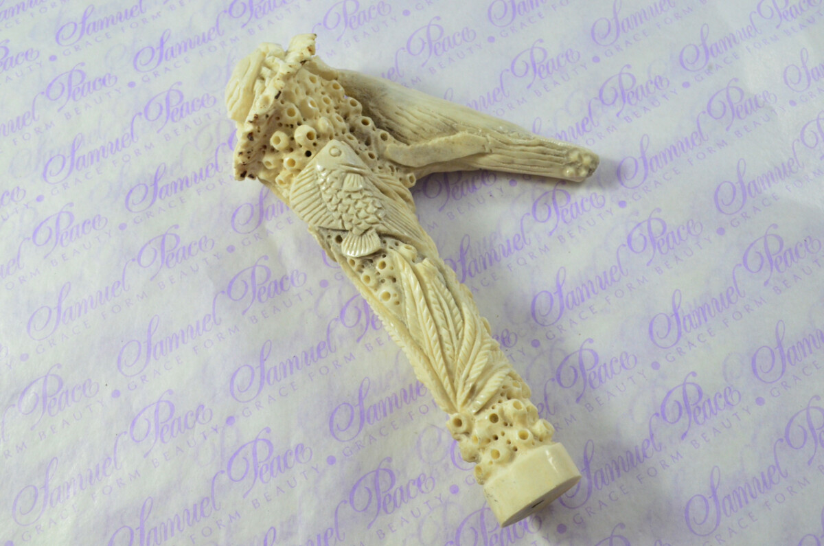 Breathtaking Hand Carved Wales & Aquatic Life Walking Stick Cane Top Handle Stag Antler Horn Made Sheffield England - Image 3