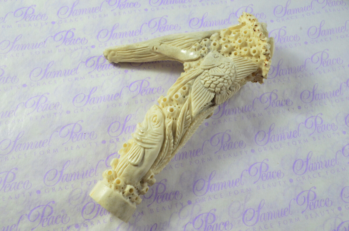 Breathtaking Hand Carved Wales & Aquatic Life Walking Stick Cane Top Handle Stag Antler Horn Made Sheffield England - Image 4
