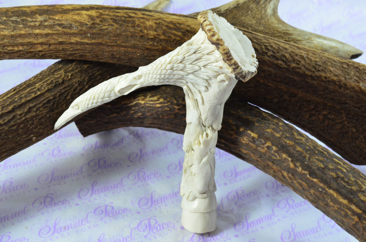 Awesome Hand Carved Eagle & Elephant Walking Stick Cane Top Handle Stag Antler Horn Made Sheffield England