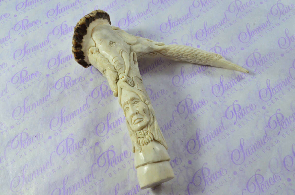 Awesome Hand Carved Eagle & Elephant Walking Stick Cane Top Handle Stag Antler Horn Made Sheffield England - Image 3