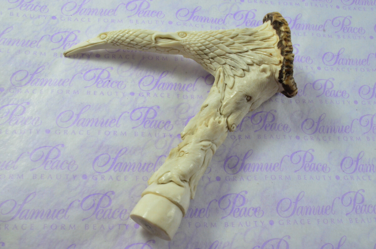 Awesome Hand Carved Eagle & Elephant Walking Stick Cane Top Handle Stag Antler Horn Made Sheffield England - Image 4