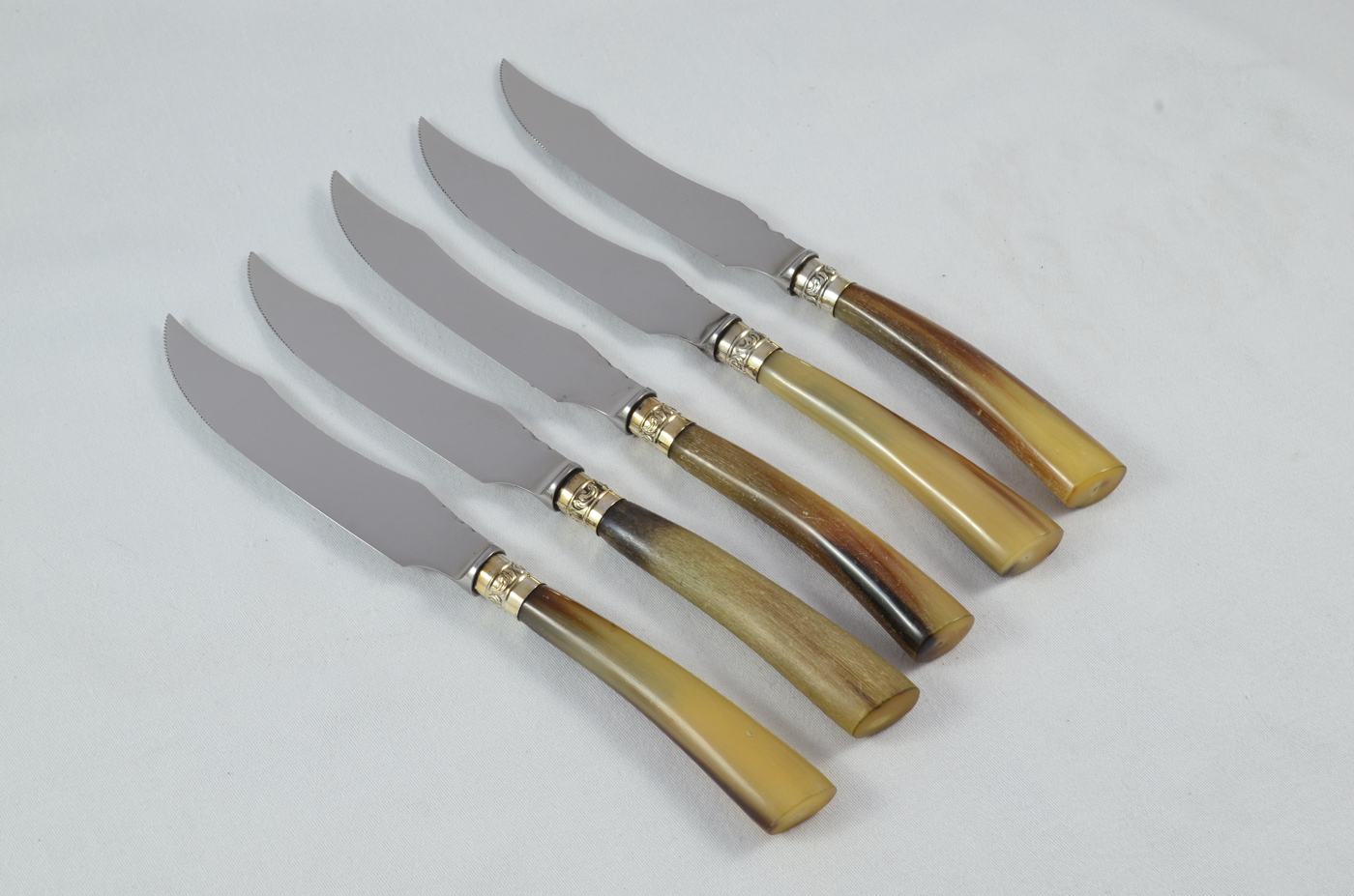 Set of Water Buffalo Handled 5 Knives & 5 Forks Knives with Silver Plated Ferrules - Image 3