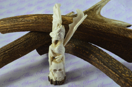 Special Hand Carved Dragon Walking Stick Cane Top Handle Stag Antler Horn Made Sheffield England
