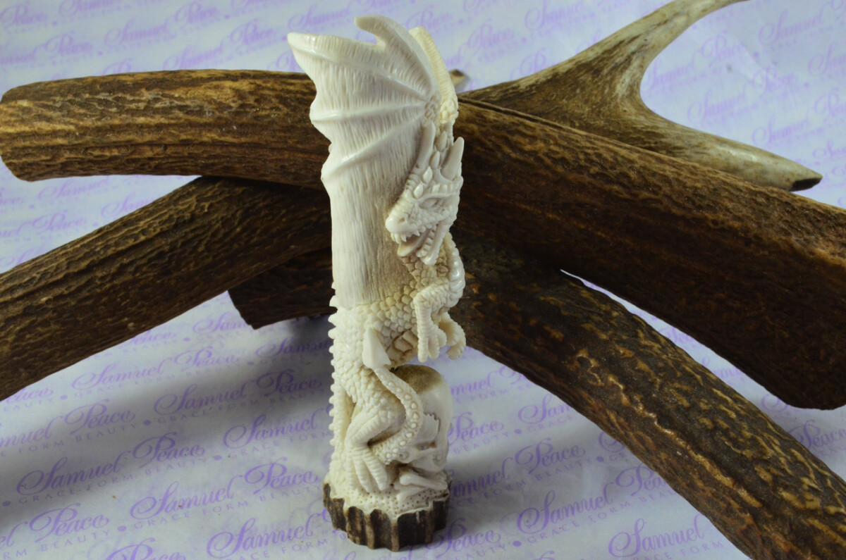 Special Hand Carved Dragon Walking Stick Cane Top Handle Stag Antler Horn Made Sheffield England - Image 2