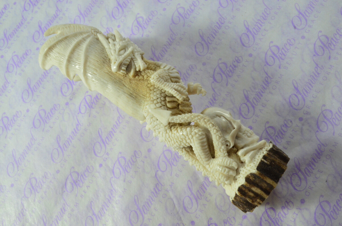 Special Hand Carved Dragon Walking Stick Cane Top Handle Stag Antler Horn Made Sheffield England - Image 4