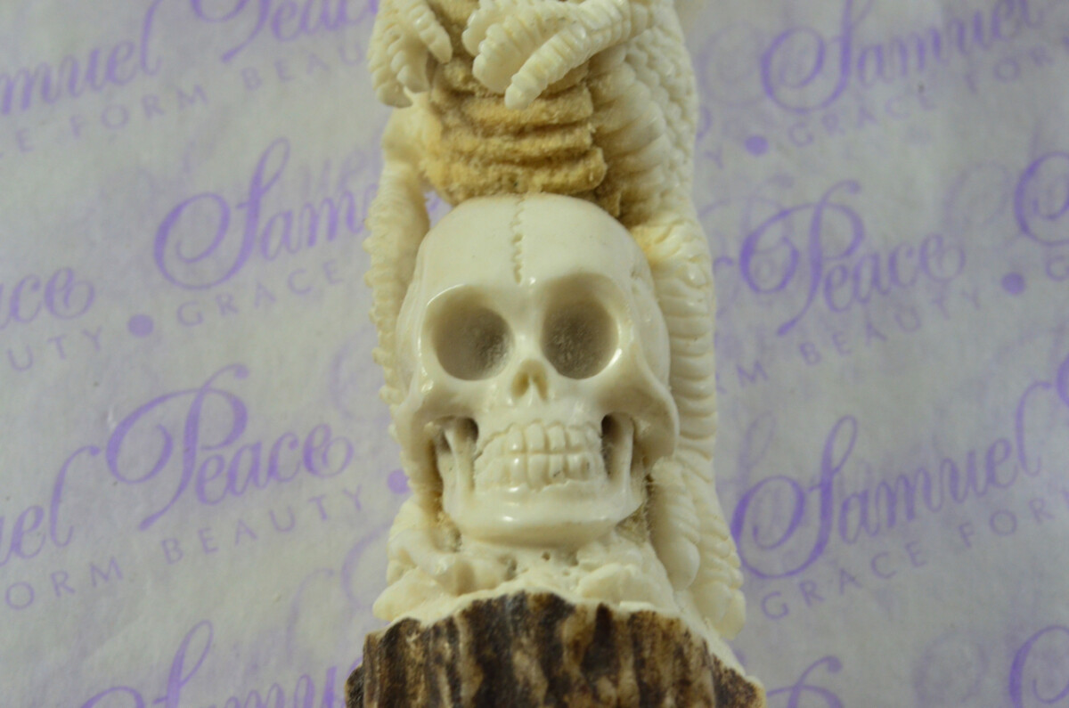 Special Hand Carved Dragon Walking Stick Cane Top Handle Stag Antler Horn Made Sheffield England - Image 6