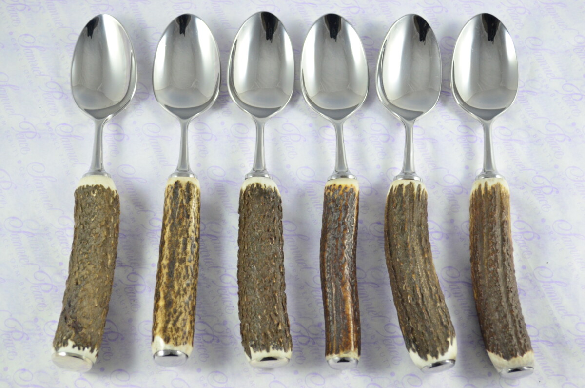 Six New Genuine Stag/Antler Handle Dessert Spoons Boxed Made In Sheffield England - Image 9