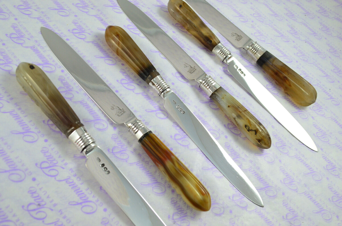 Moses Brent Agate Handle & Sterling Silver Bladed, Knives London 1802 - Image 2