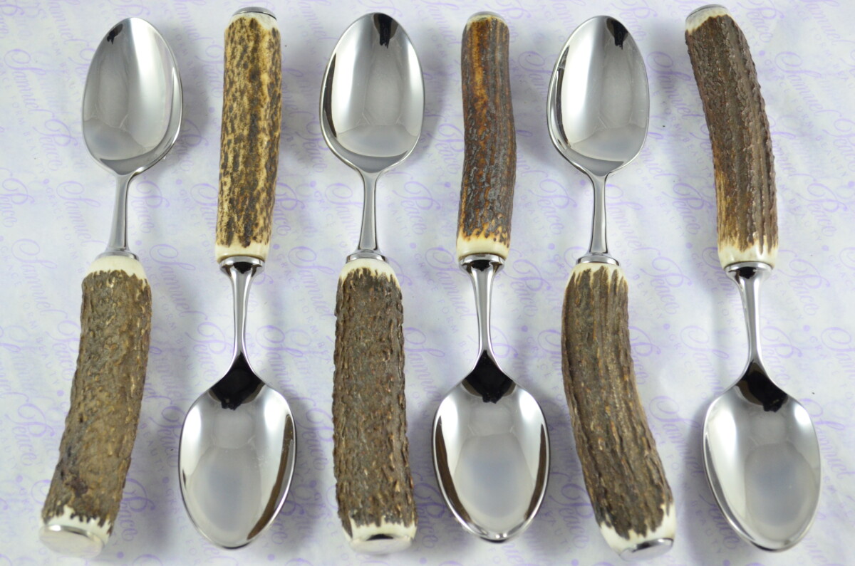 Six New Genuine Stag/Antler Handle Dessert Spoons Boxed Made In Sheffield England - Image 10