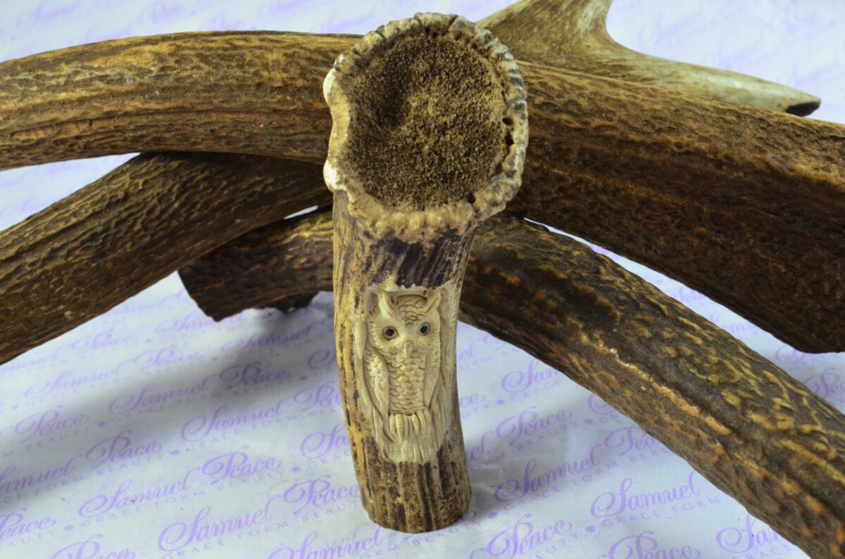 Rare Stag Crown Hand Carved Owls Walking Stick Cane Top Handle Stag Antler Horn Made Sheffield England - Image 2