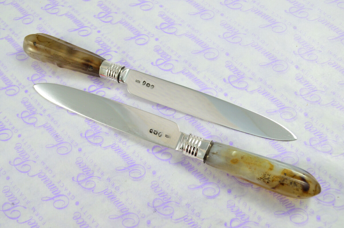 Moses Brent Agate Handle & Sterling Silver Bladed, Knives London 1802 - Image 4