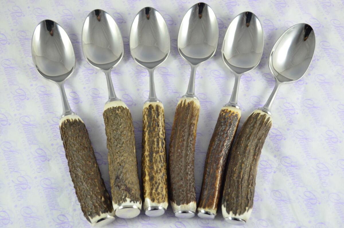Six New Genuine Stag/Antler Handle Dessert Spoons Boxed Made In Sheffield England - Image 2
