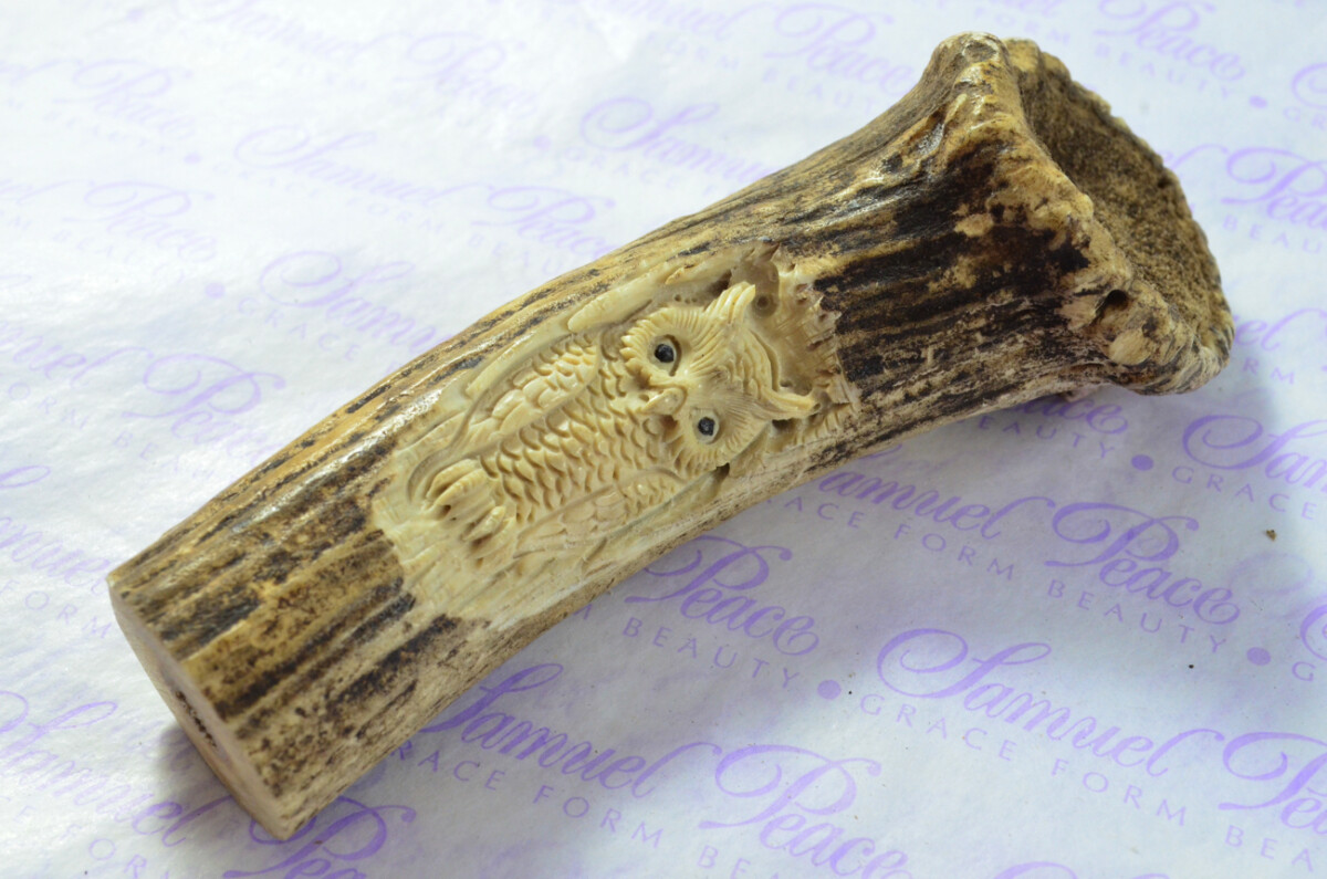 Rare Stag Crown Hand Carved Owls Walking Stick Cane Top Handle Stag Antler Horn Made Sheffield England - Image 3