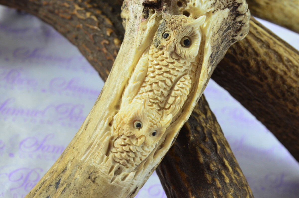 Rare Stag Crown Hand Carved Owls Walking Stick Cane Top Handle Stag Antler Horn Made Sheffield England - Image 6